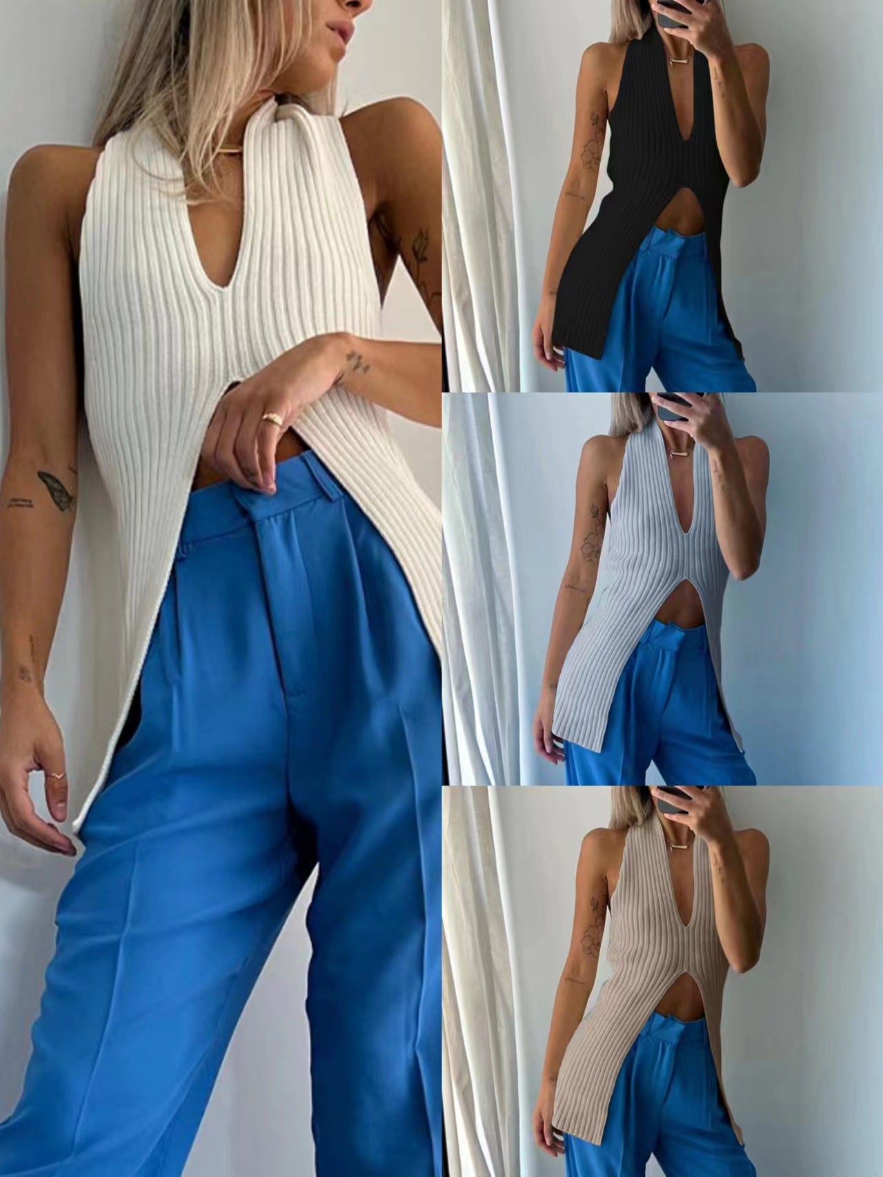 Split Knit Backless Vest