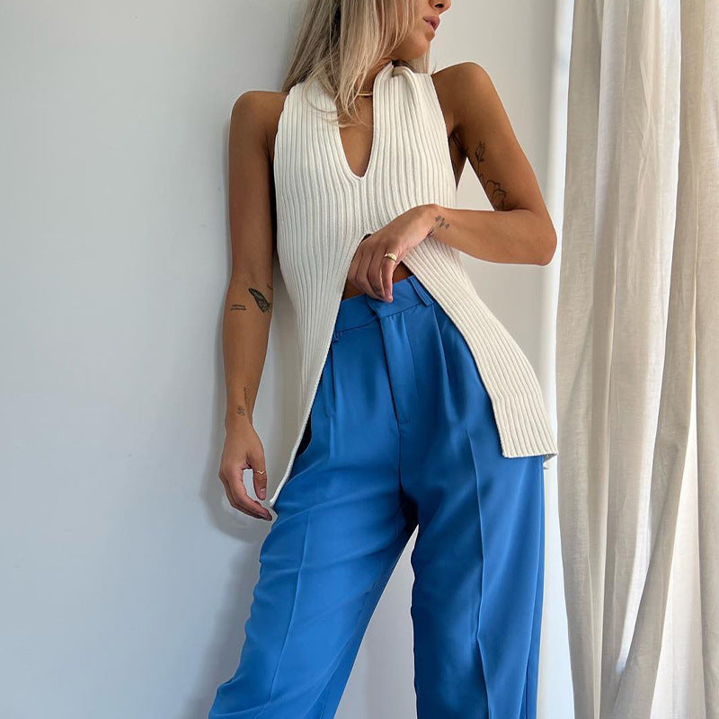 Split Knit Backless Vest