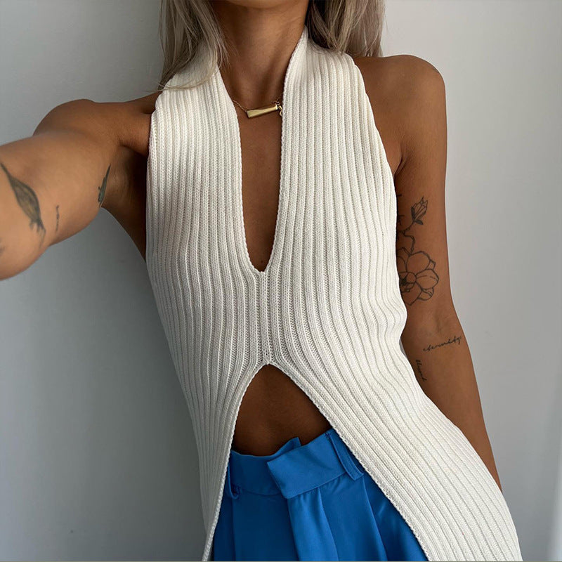 Split Knit Backless Vest