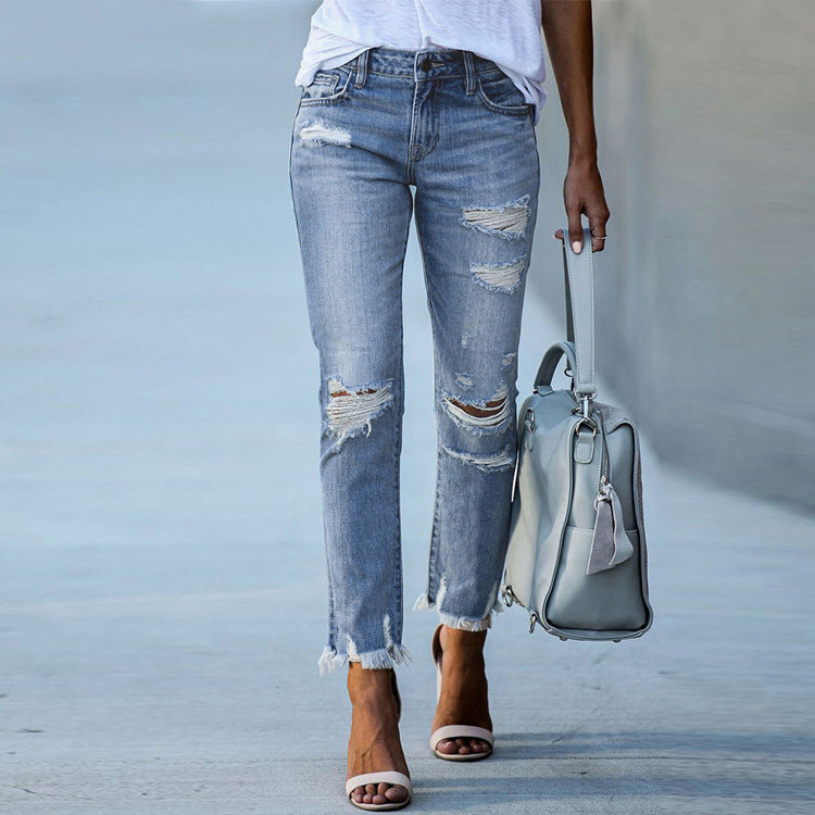 Ripped Raw Edge Slim Jeans