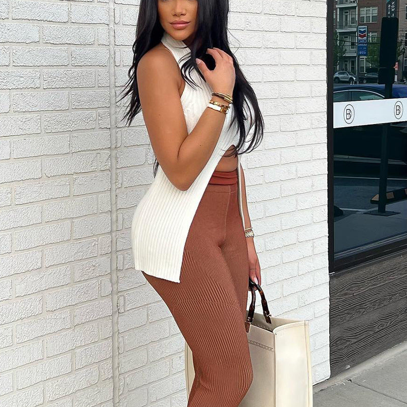 Split Knit Backless Vest