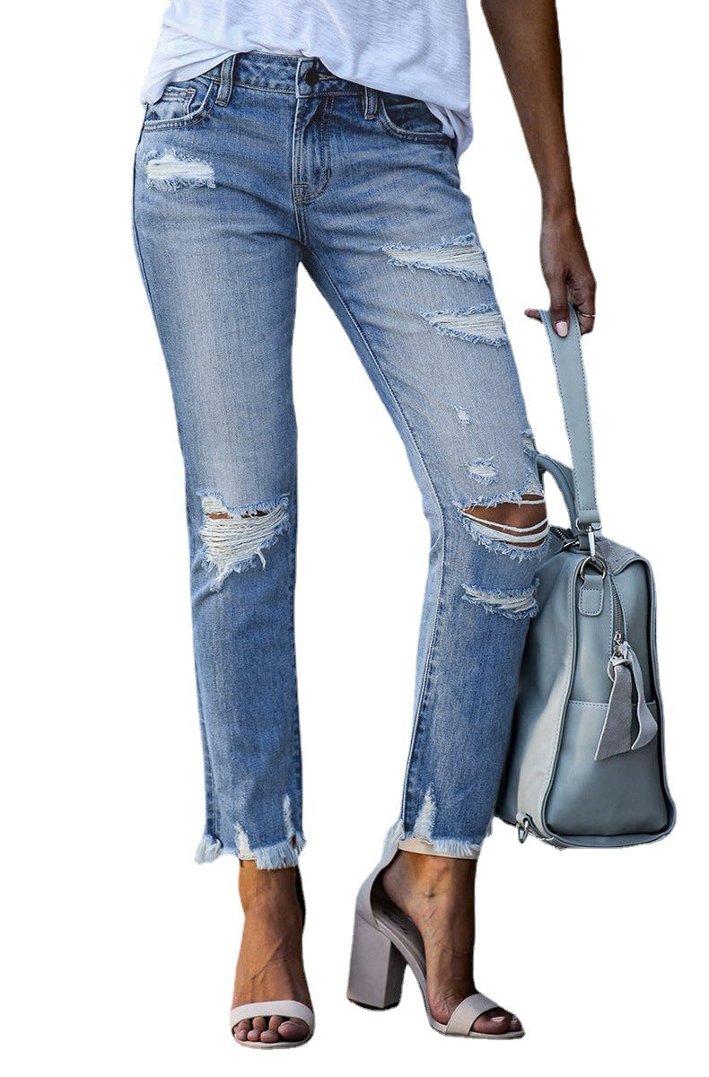 Ripped Raw Edge Slim Jeans
