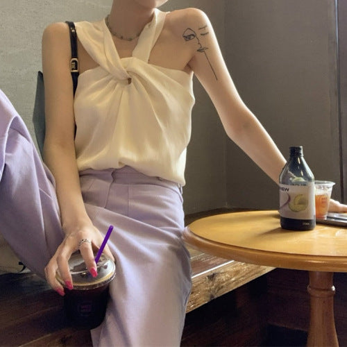 French Halter Sleeveless Top