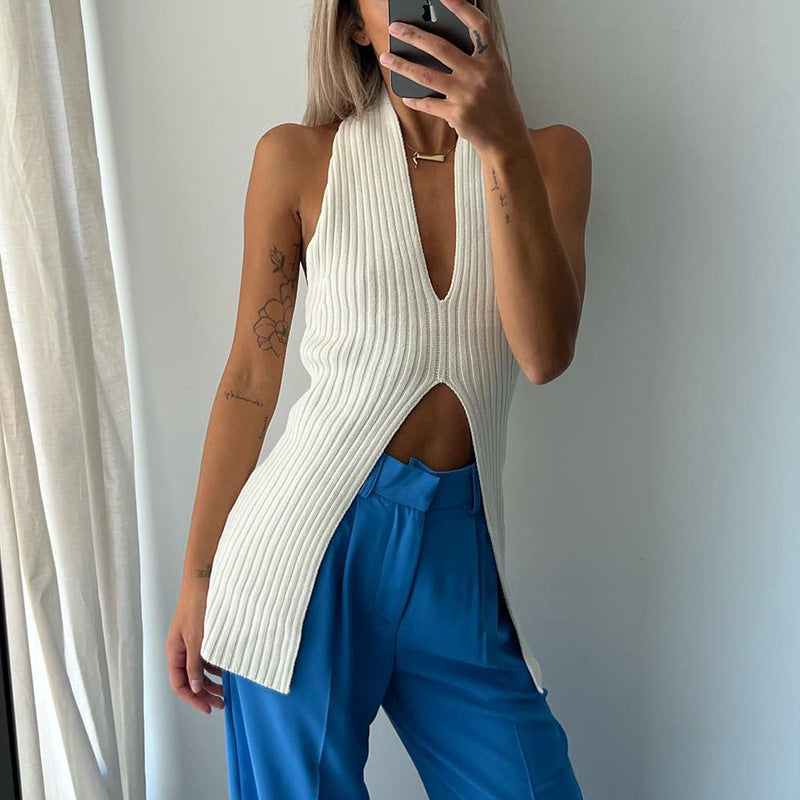 Split Knit Backless Vest